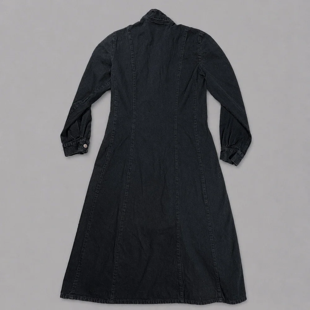 Vintage Denim Long Dress Women Medium Button Down Long Sleeve Black 90s Cottage - Picture 3 of 9